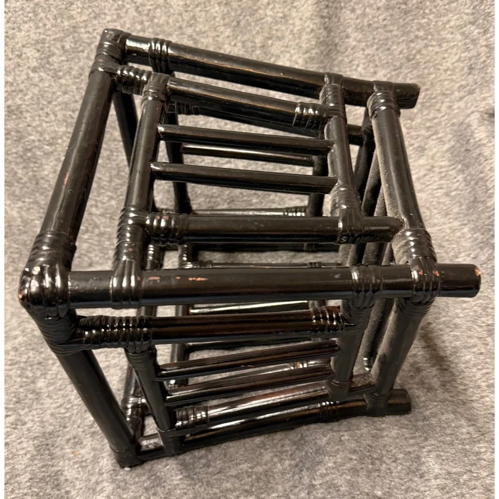 VTG Black Rattan Faux Bamboo Square Planter Basket Storage Chinoiserie Style
